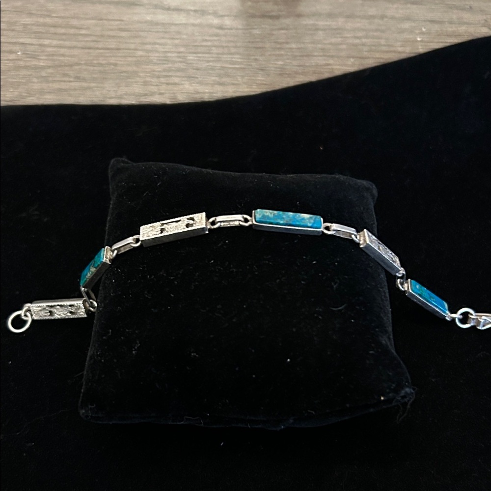 Vintage sterling & turquoise storyteller panel bracelet two sided 925 silver